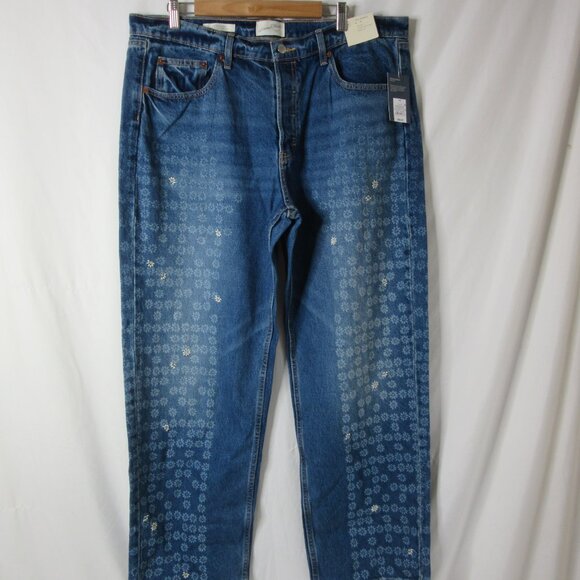 Universal Thread Jeans Mid-Rise Embroidered Daisy 90's Baggy Denim Size 16 NWT - Picture 6 of 13